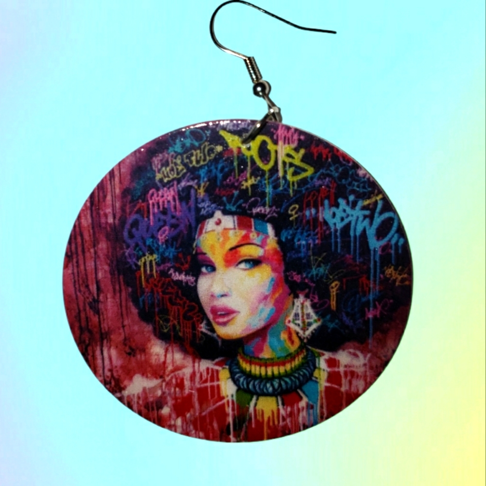 Wooden art drop earrings